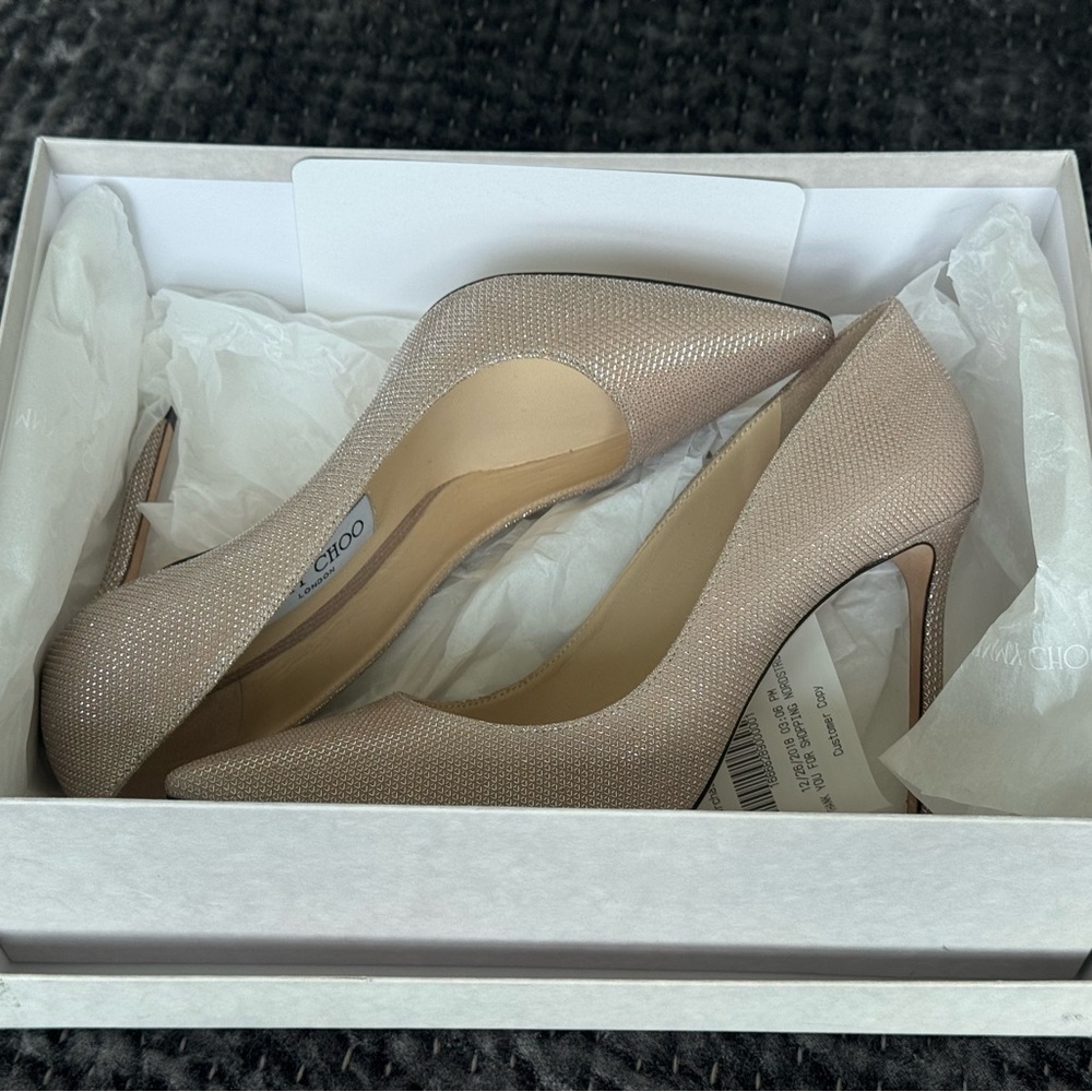 Jimmy Choo Women's Pumps - Ballet Pink Glitter Mesh on Suede, 38.5 NWT - Picture 7 of 8